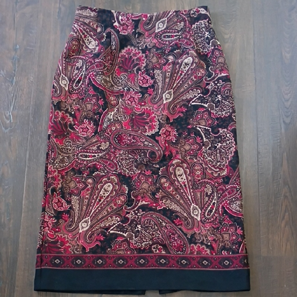 Vintage 90s Whimsygoth Paisley Brown  Straight Midi Skirt